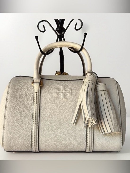 Tory Burch Handbags - Tory Burch Ivory Pebbled Leather Satchel with Tassels Doctor bag crossbody NEW